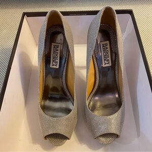 Badgley Mischka Glittering Silver Peep Toe Heels
